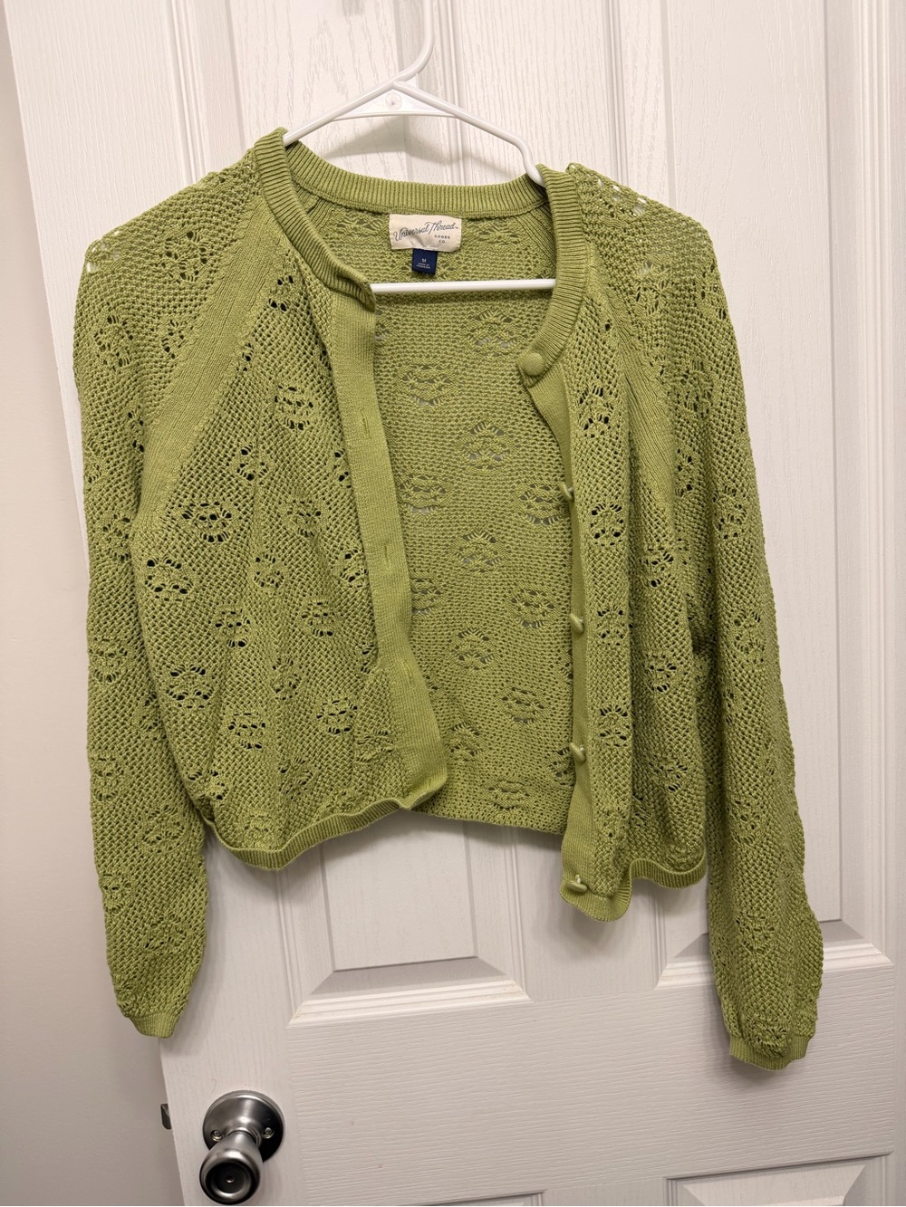 Universal Thread Light Green Openwork Button-Front Cardigan